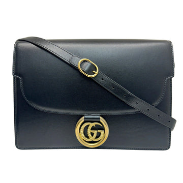 GUCCI Interlocking G Shoulder Bag Style Metal Fittings 589471 GG Leather Black Ladies