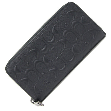 COACH Round Long Wallet Deposted Signature Accordion Zip F58113 Black Leather Women Men