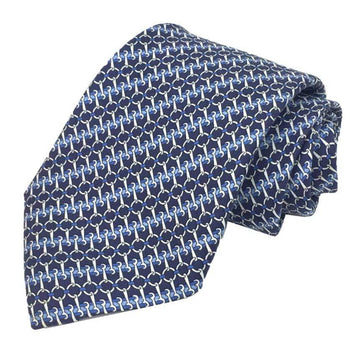HERMES Tie Bit Pattern Horse Tack 100% Silk Navy x Blue Men's
