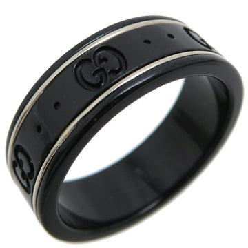 GUCCI Icon Thin Band Men's Ring 225985-119A 8061 K18 White Gold Size 19 Black