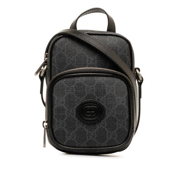GUCCI GG Supreme Interlocking G Shoulder Bag 672952 Black PVC Leather Women's