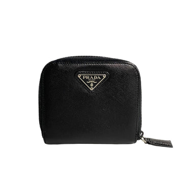 PRADA Triangle metal fittings Saffiano leather round bi-fold wallet Black 78246