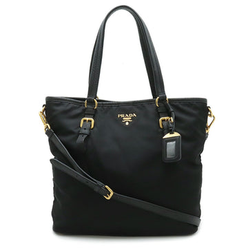PRADA Tote Bag Shoulder Nylon Leather NERO Black BR4365