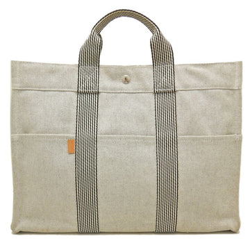 HERMES New Fool Tote MM Bag Canvas Light Gray 251748