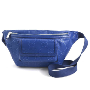 GUCCI body bag waist GG embossed leather blue silver men's 645093