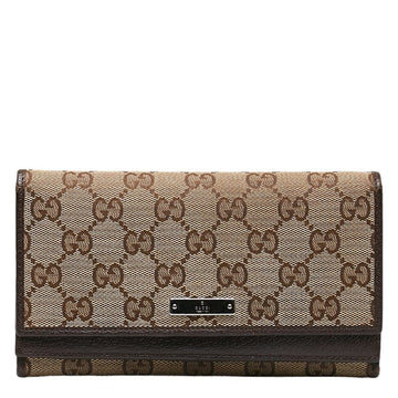 GUCCI GG Canvas Long Wallet 131888 Beige Brown Leather Women's