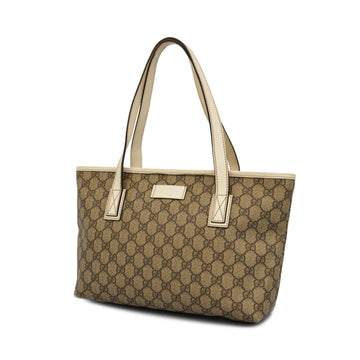 GUCCI Tote Bag GG Supreme 211138 Leather Ivory Beige Women's