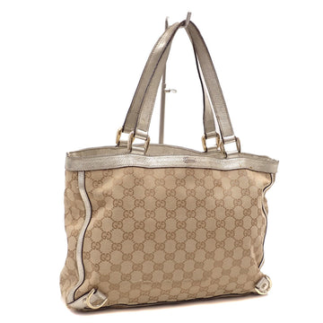 GUCCI Tote Bag Abbey Women's Beige Gold GG Canvas Leather 170004 A210927