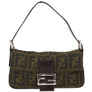 FENDI Brown Wool Zucca Baguette Handbag 120448