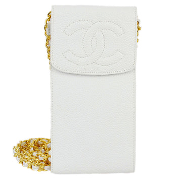 CHANEL 1994-1996 White Caviar Timeless Chain Phone Case Pouch 141313