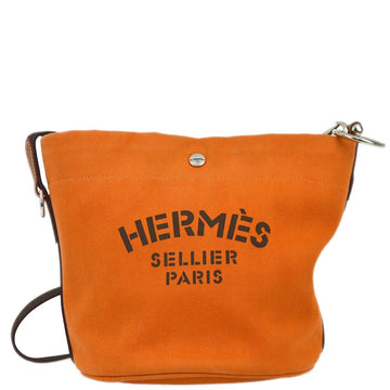 HERMES 2012 Orange Toile Chevrons Sac de Pansage Bucket Shoulder Bag 150898