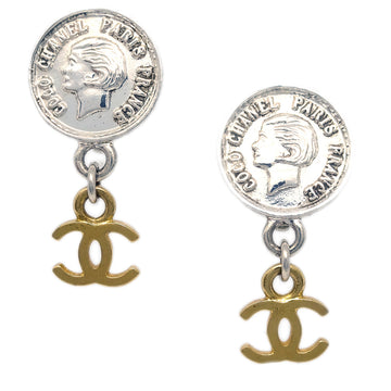 CHANEL Medallion Dangle Earrings Gold Silver Clip-On 97P 112306