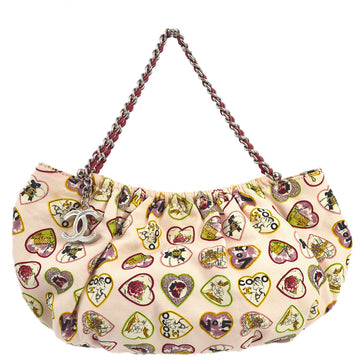 CHANEL Pink Canvas Valentine Chain Handbag 122914