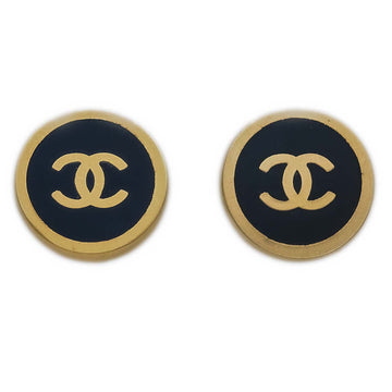 CHANEL 2000 Gold & Black 'CC' Button Earrings 142354