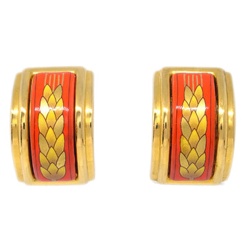 HERMES Orange Gold Enamel Cloisonne Ware Earrings Clip-On 123212