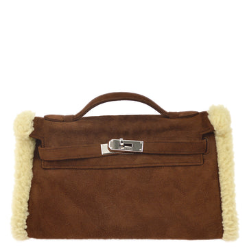 HERMES * Brown Sheepskin Pochette Kelly Handbag 99969