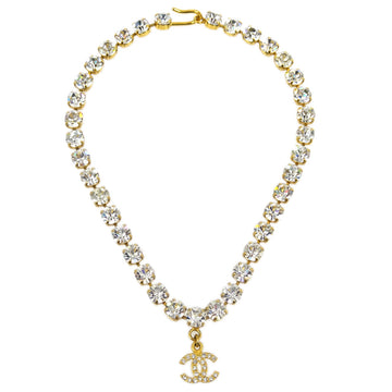 CHANEL CC Chain Pendant Necklace Rhinestone Gold 96A 123473