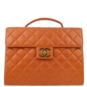 CHANEL Orange Lambskin Briefcase Business Handbag 161270
