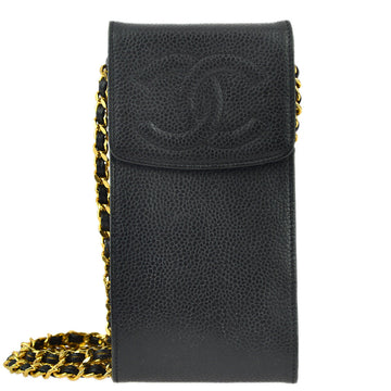 CHANEL Black Caviar Timeless Chain Phone Case Pouch 161271