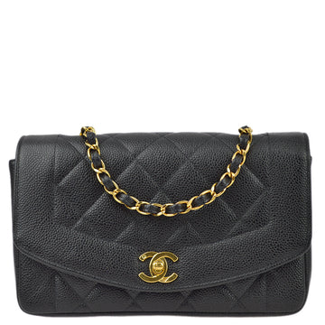 CHANEL 1994-1996 Black Caviar Small Diana Shoulder Bag 181521
