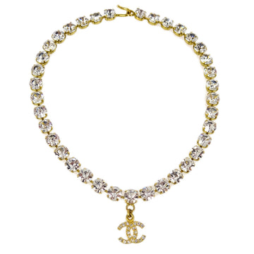 CHANEL CC Chain Pendant Necklace Rhinestone Gold 95P 191047