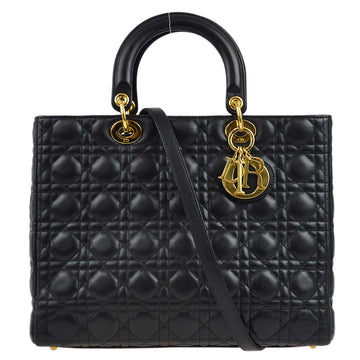 CHRISTIAN DIOR Black Lambskin Lady Dior Cannage 2way Shoulder Handbag 191408
