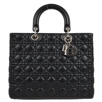CHRISTIAN DIOR 2000 Black Lambskin Lady Dior Cannage Handbag 191423