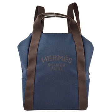 HERMES Navy Canvas Groom School Backpack 161654