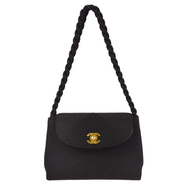 CHANEL * Black Woven Shoulder Bag 161665