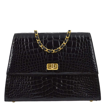 CHANEL * Black Crocodile Straight Flap Mademoiselle Lock Shoulder Bag 181630