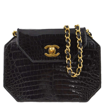 CHANEL * Black Crocodile Octagon Chain Shoulder Bag 181699