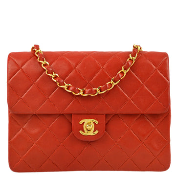 CHANEL Red Lambskin Classic Square Flap Shoulder Bag 20 181711