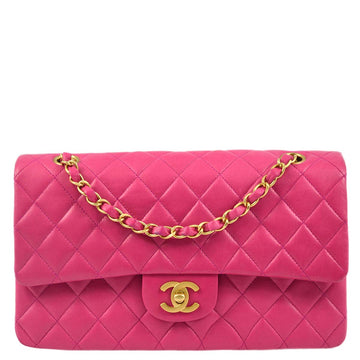 CHANEL * Pink Lambskin Medium Classic Double Flap Shoulder Bag 181725
