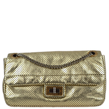 CHANEL Gold Perforated Lambskin Mademoiselle Lock Shoulder Bag 182132
