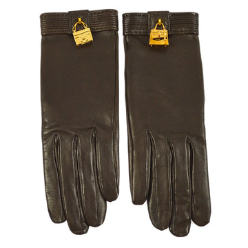 HERMES Brown Leather Kelly Jige Gloves #6 1/2 Small Good 182273