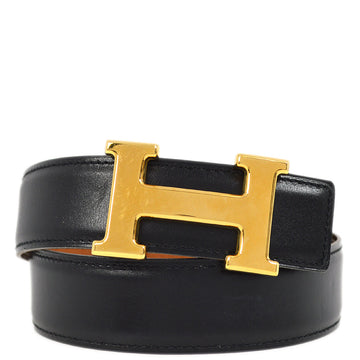HERMES Black Box Calf Constance Reversible Belt #70 Small Good 182276