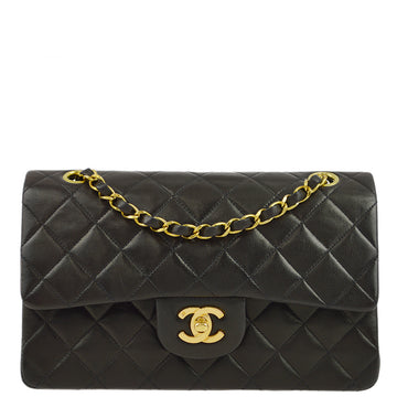 CHANEL Black Lambskin Small Classic Double Flap Shoulder Bag 191598