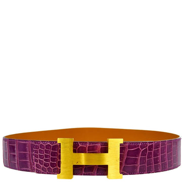 HERMES * Purple Porosus Constance Reversible Belt #85 Small Good KK32459