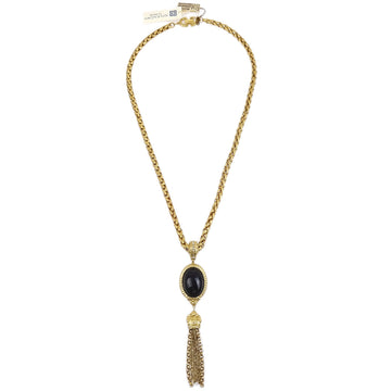 GIVENCHY Gold Black Fringe Chain Pendant Necklace Stone Rhinestone 161750