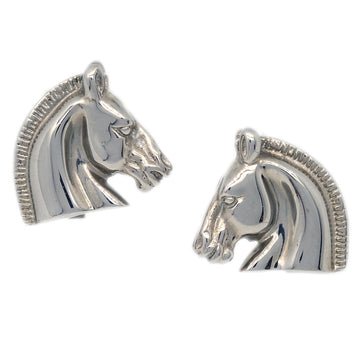 HERMES Bijouterie Fantaisie Horse Head Earrings Clip-On Silver 191411