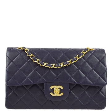 CHANEL * Navy Lambskin Small Classic Double Flap Shoulder Bag 161851