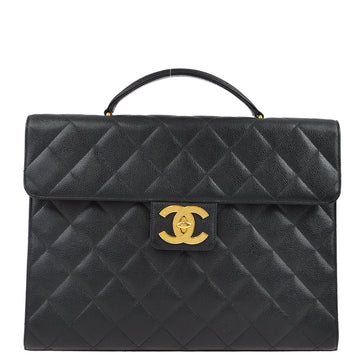 CHANEL Black Caviar Briefcase Business Handbag 161931