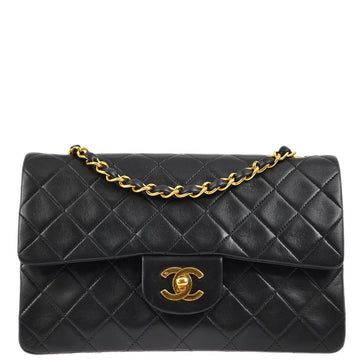 CHANEL Black Lambskin Small Classic Double Flap Shoulder Bag 172053