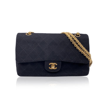 CHANEL Vintage Black Jersey Double Flap 2.55 Bag Mademoiselle Chain