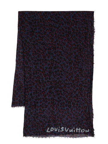 LOUIS VUITTON Cheetah Print Scarf Blue/Red