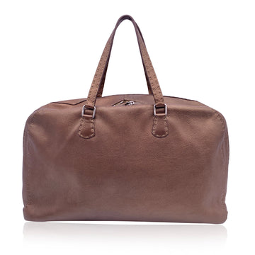 FENDI Selleria Brown Metallic Leather Weekender Bag Satchel