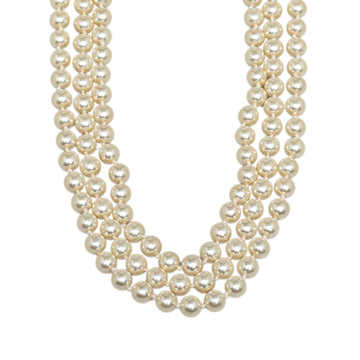 SAINT LAURENT Crystal Embellished YSL Logo Faux Pearl Necklace Costume Necklace