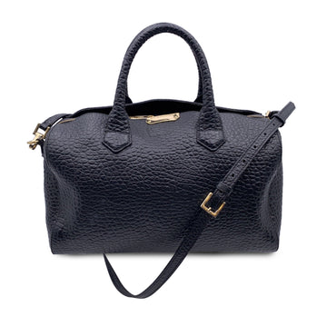 BURBERRY Black Pebbled Leather Handbag Boston Bag With Strap