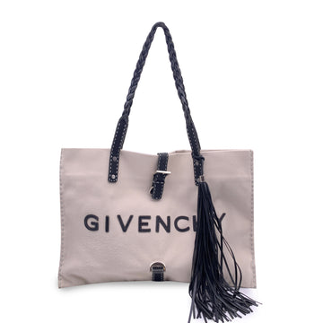 GIVENCHY Beige Canvas And Black Leather Logo Tote Shopping Bag