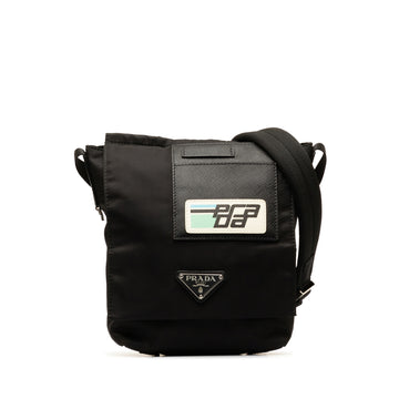 PRADA Tessuto and Saffiano Trimmed Racer Logo Crossbody Crossbody Bag